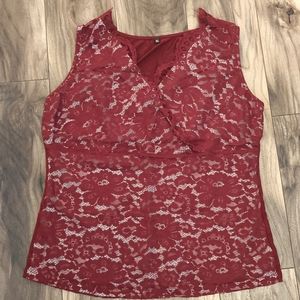 MISS MOLY Women's Scallop V Neck Sleeveless Lace Tank Top